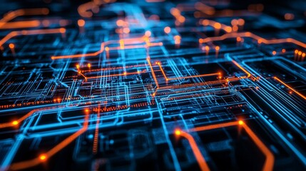 Poster - this abstract computer motherboard, a printed circuit board, is used in explaining technological pro