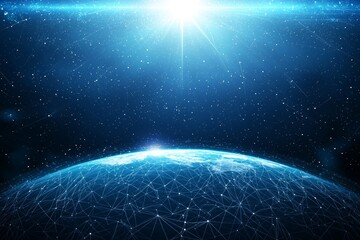 Poster - A global network connection concept. Big data analytics and business concept. World map point and line composition concept. Digital connection technology, e-commerce, social networks.