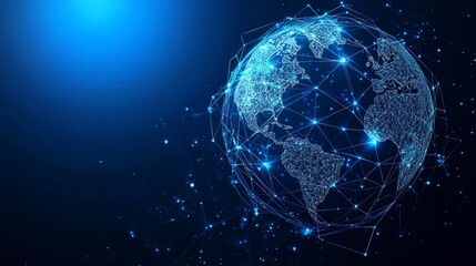 Poster - Blockchain technology futuristic hud background featuring world globe and blockchain polygon peer to peer network. Global cryptocurrency blockchain business banner design.