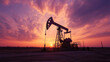© ImageKing - A large pump used in oil production is working at an oil field as the sun sets.