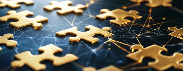 Poster - The puzzle pieces are connected by a digital network, marking the connection between problem-solving, connectivity, and technology.