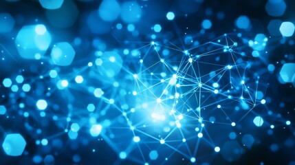 An abstract network of glowing lines and dots on a dark background, symbolizing connectivity and digital advancement