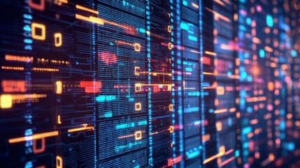 Poster - a blockchain concept depicting a cryptocurrency blockchain. big data binary code futuristic informat