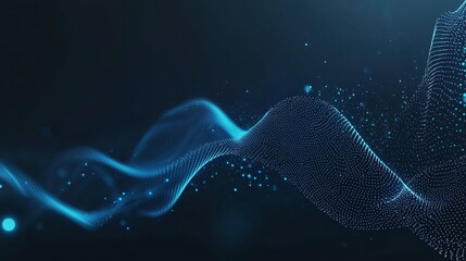 Poster - Flowing technology background. Futuristic green dots with dynamic waves. 3D render.