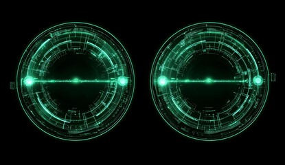 Poster - UI, GUI, HUD screen design; futuristic circle on blue background; abstract modern background. Abstract technology communication design innovation background.