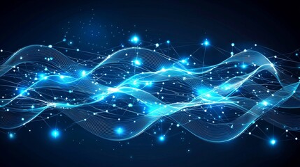 Poster - An abstract futuristic - technology design with polygonal shapes on a dark blue background. A modern digital technology design concept.