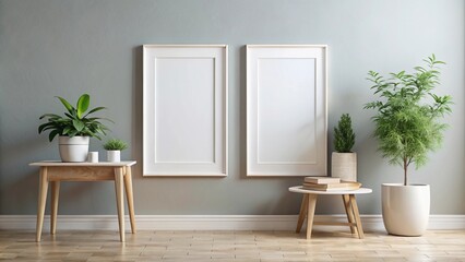 Interior mockup featuring two white frames against a simple background, ready for artwork or text.