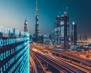 Poster - An abstract dot point and smart city connect with a gradient line