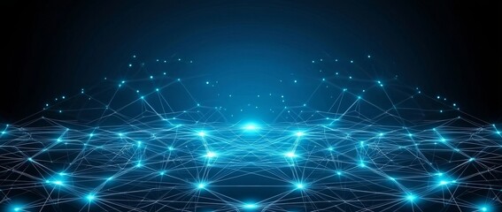 Poster - An abstract futuristic technology with polygonal shapes on a dark blue background. Design digital technology concept. 3D illustration.