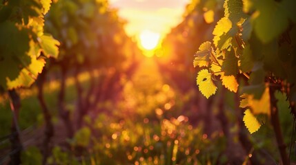 Canvas Print - Golden hour in the vineyard. AI.