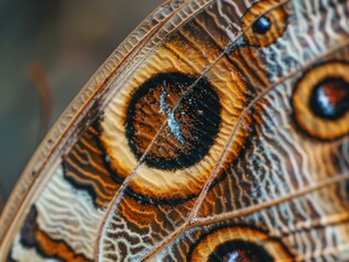 Sticker - Close-up of a butterfly wing with intricate patterns. AI.