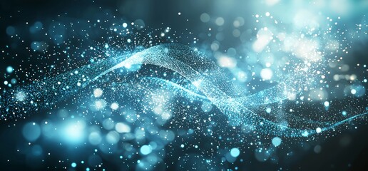 Poster - An abstract technological background with Big Data concept in 3D. Blockchain 3D illustration. Information waves and the global database. Neural networks and stock.