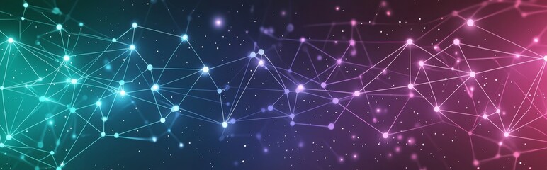 Poster - Colorful network with white global communication banner.