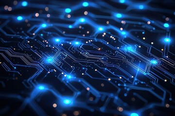 Poster - Glowing blue circuit board pattern with intricate digital connections and futuristic technology theme