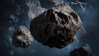 Wall Mural - asteroids in space, 3d animation