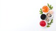 © Elysian Essence - Assorted seafood with red caviar and sauces, elegant presentation, minimal white background, fresh oysters and shrimp, gourmet appetizer, festive and stylish