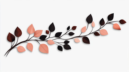 Wall Mural - Branch with pink and black leaves on white background.