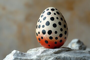 Wall Mural - Modern Easter egg decoration with black dots on a stone