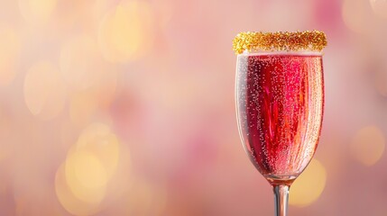   A close-up shot of a wine glass filled with liquid and adorned with a golden cap