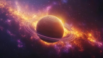 Wall Mural - vibrant illustration of saturn surrounded by its rings and other planets in a colorful outer space s