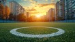 © AGUNG - Sunset over a soccer field in an urban setting.