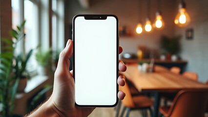 Close-up, hand holding smartphone with application for smart home control