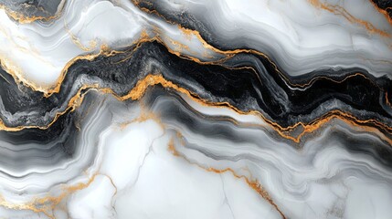 Fototapete - This artwork showcases a stunning black and white marble texture with intricate gold veins. The bold contrasts enhance its visual appeal, perfect for home or office decor.