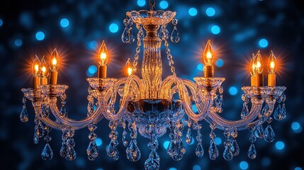 Wall Mural - Elegant chandelier with glowing candles and crystals.