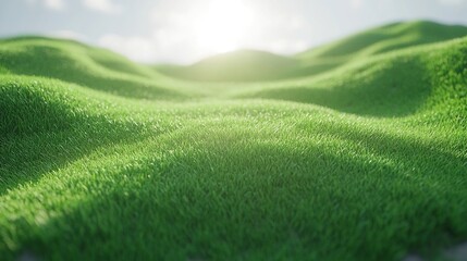 Lush green hills under a bright sky.