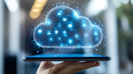 Poster - Cloud storage lets you save your files online, like on a giant computer in the sky. It keeps your data safe and lets you access it from anywhere with an internet connection.