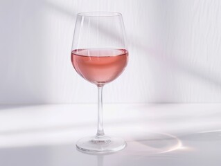 A glass of rose wine with light reflections on a white background