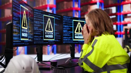 Poster - Shocked Engineer In Automated Logistics Warehouse During Ransomware