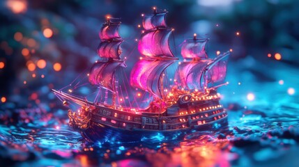 A glowing ship sails on a sea of light.