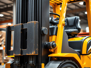 close-up of forklift truck in warehouse