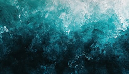 Abstract ocean-inspired artwork featuring blue and teal waves in dynamic flow