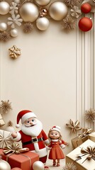 Wall Mural - A little girl walks hand in hand with Santa, both happily carrying gifts as they enjoy the cheerful atmosphere of the mall