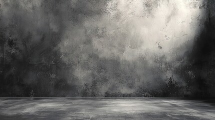 Wall Mural -   A monochromatic image of a room featuring a gray floor and a black-and-white artwork adorning its walls