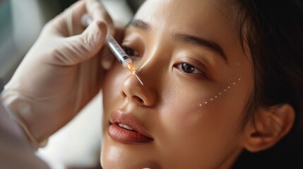 Asian girl at a beauty clinic receiving cosmetic surgery for skin whitening and rejuvenation, achieving a youthful appearance