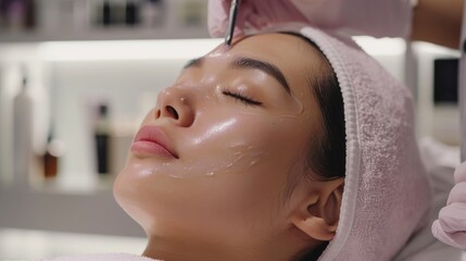 Asian girl at a beauty clinic receiving cosmetic surgery for skin whitening and rejuvenation, achieving a youthful appearance