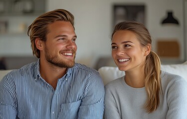 Poster - A couple sharing a joyful moment indoors, enjoying each others company in a cozy setting