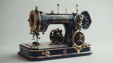 Vintage black and gold sewing machine on a white background.