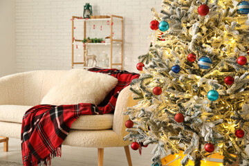 Poster - Interior of stylish living room with beautiful Christmas tree