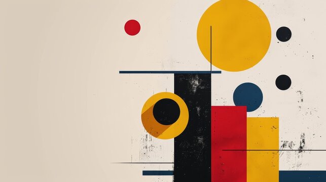 Abstract geometric Bauhaus poster with circles, squares, and triangles. Primary colors and clean lines. Minimalist design. Vector art