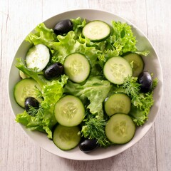 green salad with cucumber and olives, AI generated