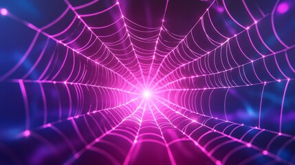 Wall Mural - neon halloween background with neon spider web