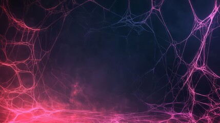 Wall Mural - neon halloween background with neon spider web