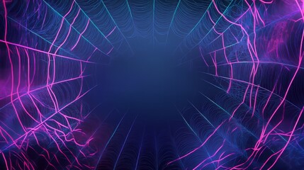 Wall Mural - neon halloween background with neon spider web