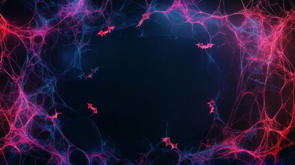 Wall Mural - neon halloween background with neon spider web