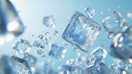 Poster -   A collection of ice floats atop a blue, water-dotted liquid under the bright sun