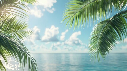 Wall Mural -   A picturesque scene featuring a palm tree against a cloudy backdrop of a body of water